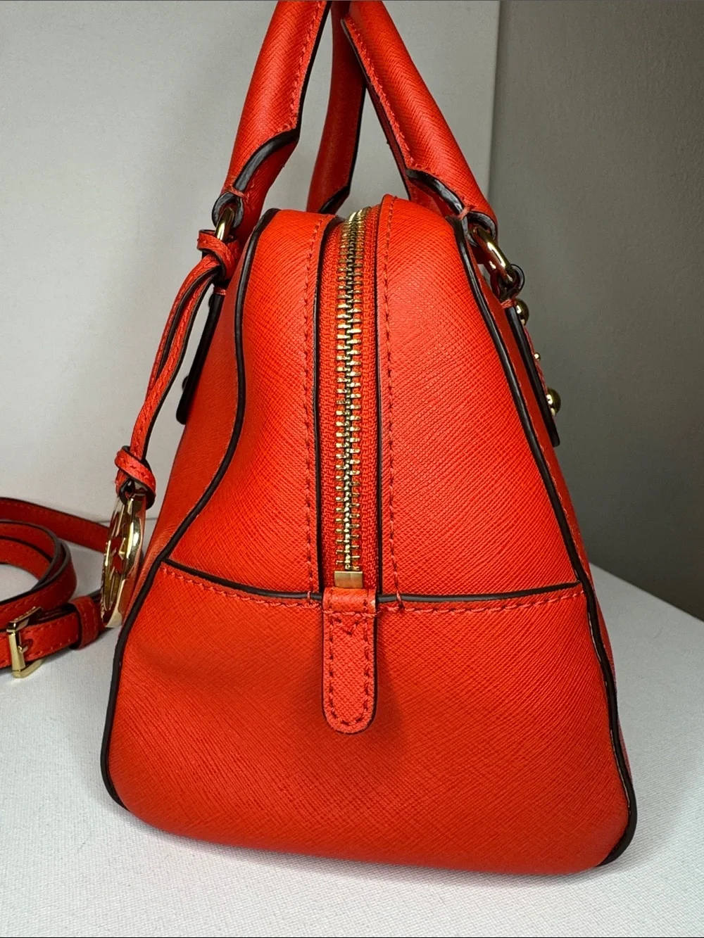Michael Kors Mandarin Orange Saffiano Leather Small Satchel Crossbody
